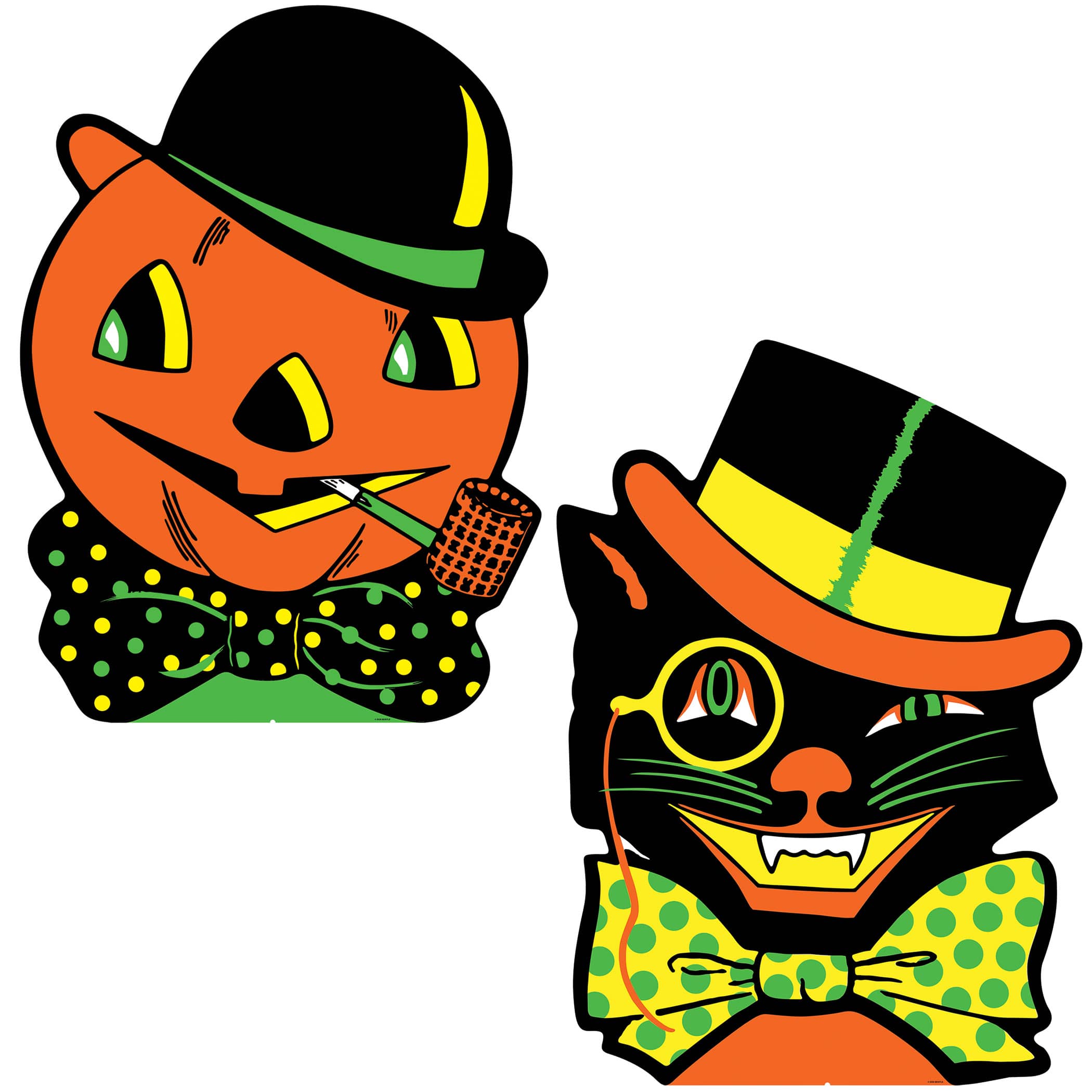 Vintage Halloween Cat & J-O-L Stand-Ups (Pack of 8) vintage Halloween decorations, Halloween cat stand ups, jack o lantern stand ups, retro Halloween decor, Halloween cardboard standups bulk, vintage Halloween party decorations, black cat Halloween decor, jack o lantern decorations, Halloween photo props, Halloween stand ups pack of 8