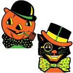Vintage Halloween Cat & J-O-L Stand-Ups (Pack of 8) vintage Halloween decorations, Halloween cat stand ups, jack o lantern stand ups, retro Halloween decor, Halloween cardboard standups bulk, vintage Halloween party decorations, black cat Halloween decor, jack o lantern decorations, Halloween photo props, Halloween stand ups pack of 8