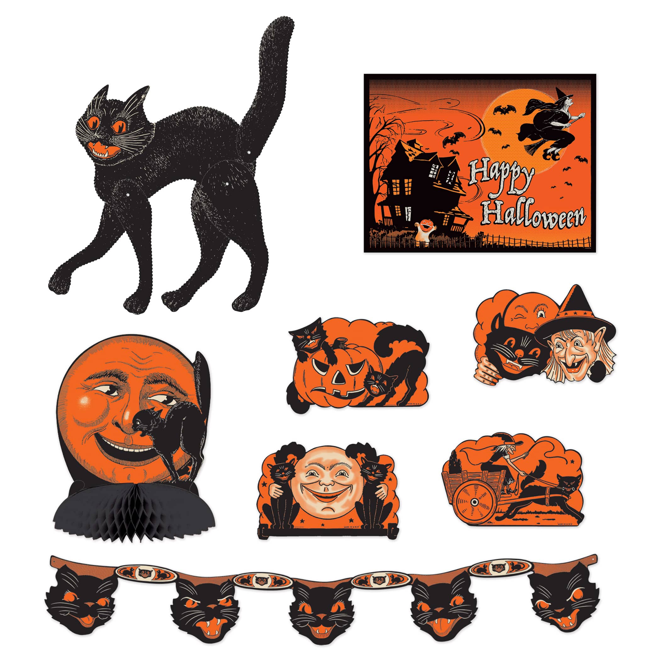 Vintage Halloween Decorama (Pack of 6) vintage Halloween decorama, Halloween decor kits bulk, retro Halloween decorations, Halloween cutouts vintage, Halloween decorating kit pack of 6, classic Halloween party decor, skeleton cat pumpkin decorations, Halloween classroom decorations, vintage Halloween party supplies