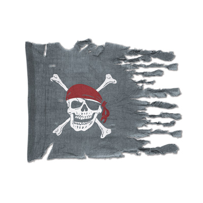 Gray fabric material with a weathered look printed with a skull and bones look.