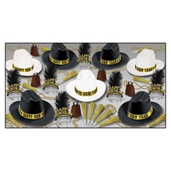 Western themed new years eve party kits with black and white cowboy hats
