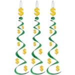 Green metallic whirl with gold dollar signs attached.