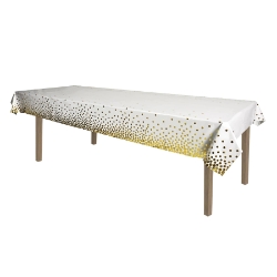 White & Gold Metallic Polka Dots Tablecover