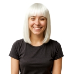 White Long Bob Wig (Pack of 6) white long bob wig, white wig pack, synthetic fiber wig, flame resistant wig, costume wigs, party wigs, group costume accessories, one size fits most wig, team spirit wigs, Party Express wigs