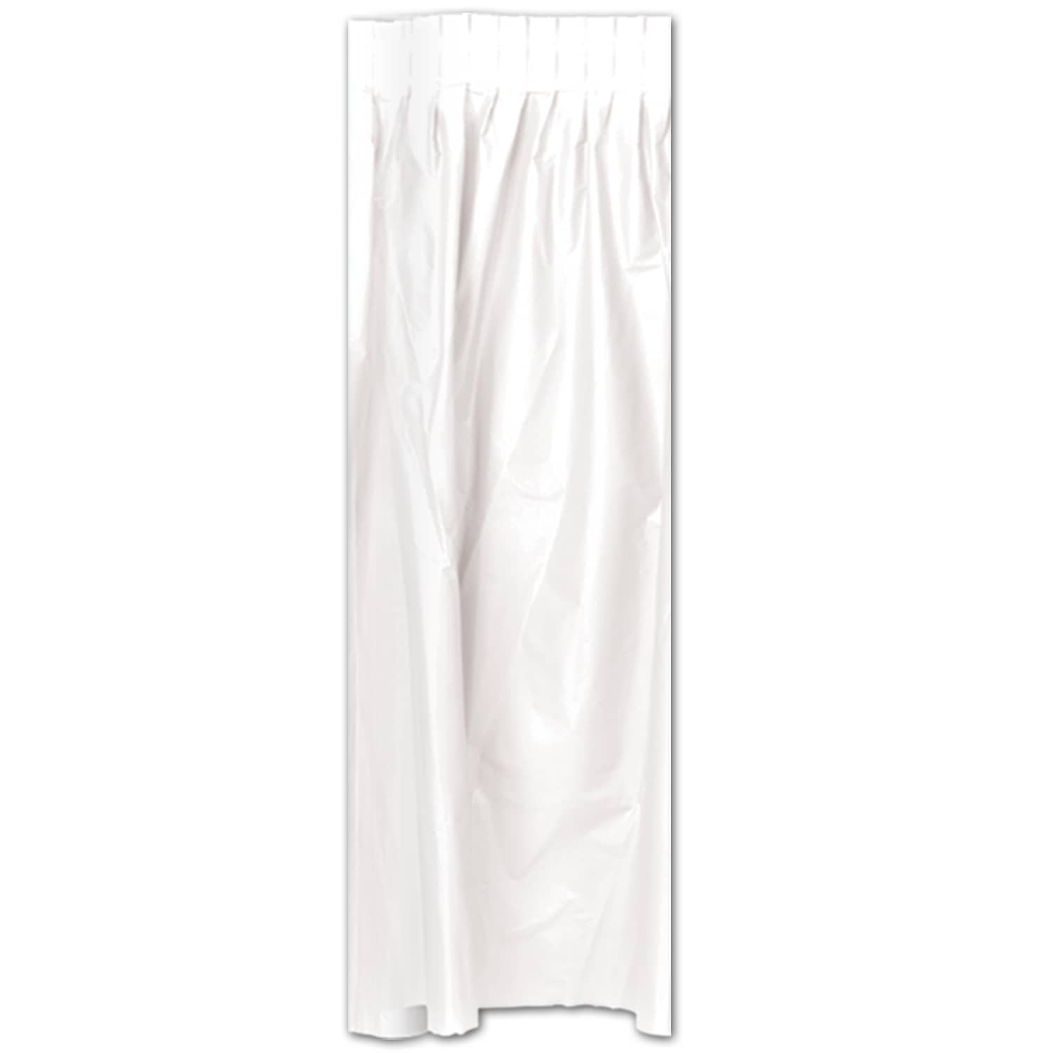 White Plastic Table Skirting (Pack of 6) white table skirting, plastic table skirt, embossed vinyl table skirt, white party decorations, banquet table skirting, wedding table décor, Party Express table cover, white event table fringe