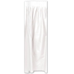 White Plastic Table Skirting (Pack of 6) white table skirting, plastic table skirt, embossed vinyl table skirt, white party decorations, banquet table skirting, wedding table décor, Party Express table cover, white event table fringe