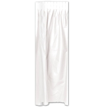 White Plastic Table Skirting (Pack of 6) white table skirting, plastic table skirt, embossed vinyl table skirt, white party decorations, banquet table skirting, wedding table décor, Party Express table cover, white event table fringe