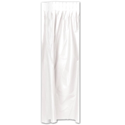 White Plastic Table Skirting (Pack of 6) white table skirting, plastic table skirt, embossed vinyl table skirt, white party decorations, banquet table skirting, wedding table décor, Party Express table cover, white event table fringe