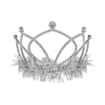 Silver Plastic Fringed Tiara (Pack of 12) silver plastic tiara, silver tiara party favors, tinsel fringe tiara, combs attached tiara, costume tiara, birthday tiara, kids party accessories, bulk tiaras, silver party decorations, Party Express tiaras