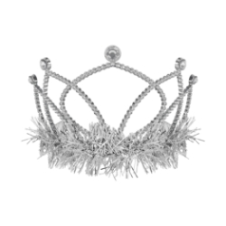 Silver Plastic Fringed Tiara (Pack of 12) silver plastic tiara, silver tiara party favors, tinsel fringe tiara, combs attached tiara, costume tiara, birthday tiara, kids party accessories, bulk tiaras, silver party decorations, Party Express tiaras