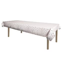 White & Silver Metallic Polka Dots Tablecover