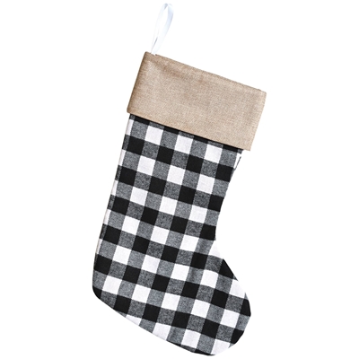 White and Black Plaid hanging fabric Christmas stocking