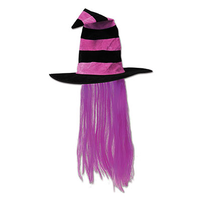 Witch Hat w/Hair (Pack of 6) Witch Hat with Hair, party favor, witch, pink, black, halloween, wholesale, inexpensive, bulk