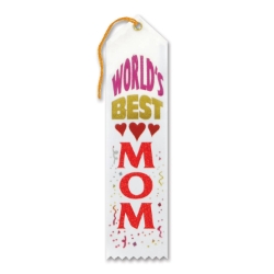 Worlds Best Mom Award Ribbon (Pack of 6) World’s Best Mom ribbon, award ribbons for mom, Mother’s Day ribbons, mom appreciation awards, party decorations, mom-themed accessories, celebration supplies, fun award ribbons.