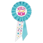 World's Best Mom Rosette (Pack of 6) world’s best mom rosette, mom award ribbon, turquoise rosette, Mother’s Day ribbon, appreciation award, mom celebration décor, confetti tail rosette, Party Express Mother’s Day supplies
