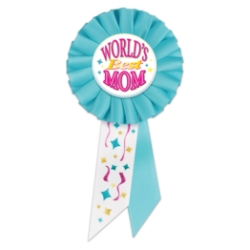 Worlds Best Mom Rosette (Pack of 6) world’s best mom rosette, mom award ribbon, turquoise rosette, Mother’s Day ribbon, appreciation award, mom celebration décor, confetti tail rosette, Party Express Mother’s Day supplies