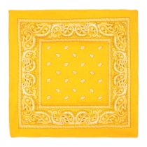 Yellow Bandana (Pack of 12) yellow bandana, polyester bandana, 22 x 22 bandana, yellow party accessories, costume bandanas, Western party supplies, craft bandanas, bulk bandanas, yellow decorations, Party Express bandanas