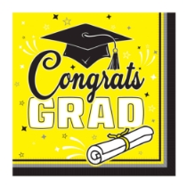 Yellow Congrats Grad 2-Ply Luncheon Napkins (Pack of 432) yellow grad napkins, congrats grad napkins, 2 ply luncheon napkins, graduation party supplies, yellow party napkins, tissue napkins bulk, graduation tableware