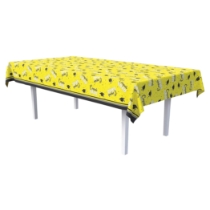 Yellow Congrats Grad Tablecover (Pack of 12) yellow graduation tablecover, congrats grad tablecover, plastic grad tablecloth, 54 x 108 tablecover, graduation cap tablecover, graduation party supplies, yellow grad decorations, Party Express tablecovers, pack of 12 tablecovers