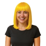 Yellow Long Bob Wig (Pack of 6) yellow long bob wig, yellow wig pack, synthetic fiber wig, flame resistant wig, costume wigs, party wigs, group costume accessories, one size fits most wig, team spirit wigs, Party Express wigs