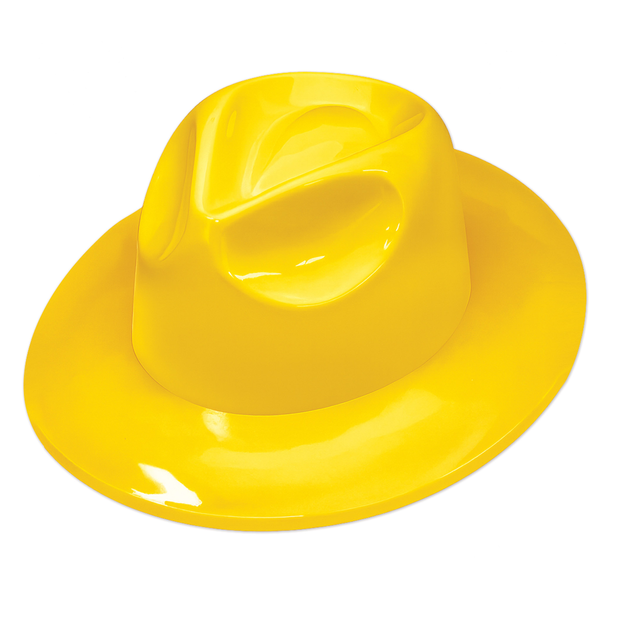 Yellow Plastic Fedora (Pack of 25) yellow plastic fedora, yellow fedora hats, bulk party hats, fedora pack of 25, yellow costume hats, plastic fedora wholesale, summer party hats, school spirit hats, Party Express fedora