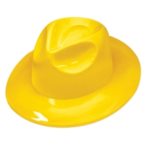 Yellow Plastic Fedora (Pack of 25) yellow plastic fedora, yellow fedora hats, bulk party hats, fedora pack of 25, yellow costume hats, plastic fedora wholesale, summer party hats, school spirit hats, Party Express fedora