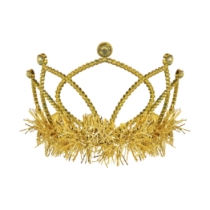 Gold Plastic Fringed Tiara (Pack of 12) gold plastic tiara, gold tiara party favors, tinsel fringe tiara, combs attached tiara, costume tiara, birthday tiara, kids party accessories, bulk tiaras, gold party decorations, Party Express tiaras