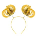 Yellow Ponytail Boppers (Pack of 12) yellow ponytail boppers, synthetic hair boppers, metallic fringe boppers, snap-on headband boppers, party headbands, spirit day accessories, cheer accessories, yellow costume accessories, bulk party favors, Party Express boppers