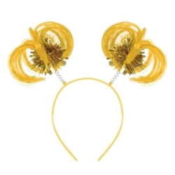 Yellow Ponytail Boppers (Pack of 12) yellow ponytail boppers, synthetic hair boppers, metallic fringe boppers, snap-on headband boppers, party headbands, spirit day accessories, cheer accessories, yellow costume accessories, bulk party favors, Party Express boppers