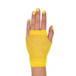 Yellow Short Fishnet Gloves (Pack of 12 Pairs) yellow fishnet gloves, short fishnet gloves, 4 inch gloves, polyester fishnet gloves, 80s costume accessories, retro gloves, dance gloves, one size fits most gloves, Party Express gloves, pack of 12 gloves