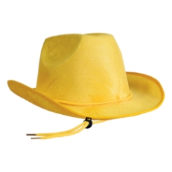 Yellow Velour Cowboy Hat (Pack of 6) yellow cowboy hat, velour cowboy hat, western party hat, adjustable chin strap hat, cowboy costume accessory, yellow western hat, party cowboy hats, Party Express western supplies