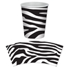 Paper cups printed with a white and black zebra print.
