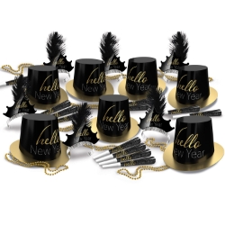 Hello New Year Party Kit for 50 Hello New Year Party Kit, New Years Eve, party kit, party favors, hat, tiara, fun signs, horns, beads,  wholesale, inexpensive, bulk, nye, countdown, ball drop