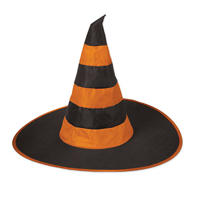 large orange and black nylon fabric witch hat