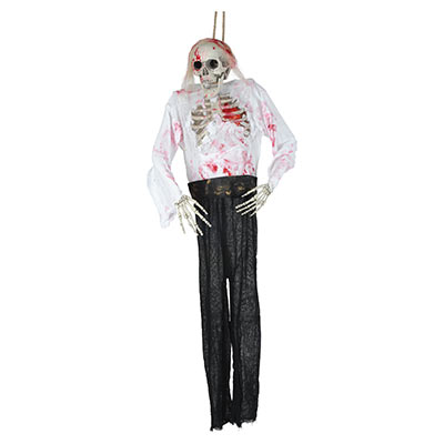 creepy hanging skeleton with blood Halloween decoration