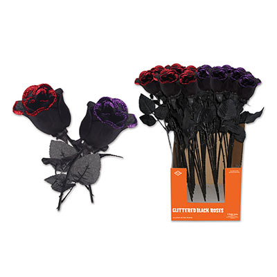 black, red, and purple glittered dead roses decoration
