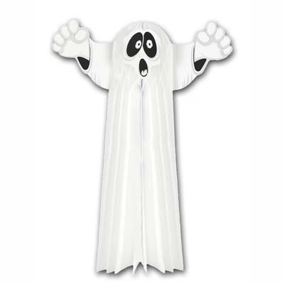 Hanging 3-D paper ghost that looks surprised