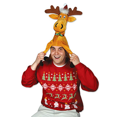 fabric hat that looks like a silly moose for Christmas time