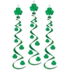 Hanging St. Patricks Day decorations with whirls and green shamrocks