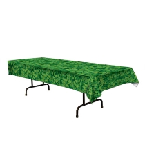 plastic table cover with green shamrocks printed on it
