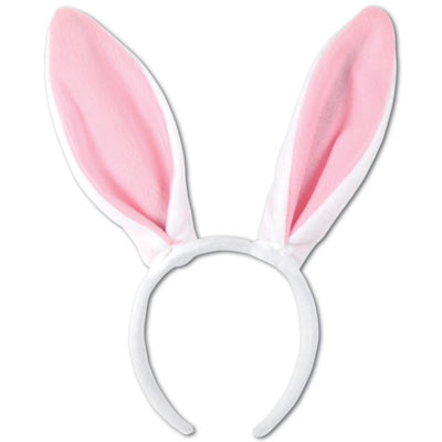 pink fuzzy pink bunny ears on a white headband