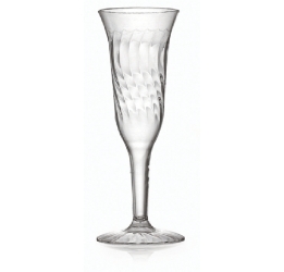 Plastic shaped champagne glass in one piece.