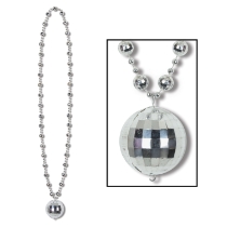 Silver disco ball necklace in the theme of 1970's disco