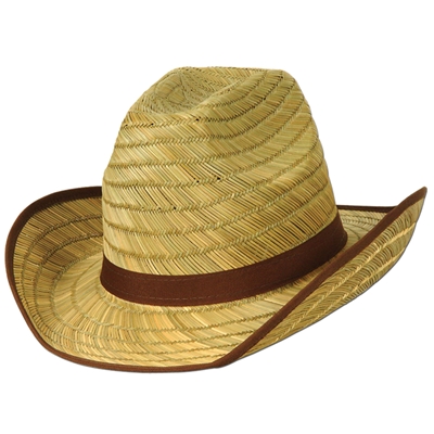 Adult cowboy straw hat with brown embelishments. 