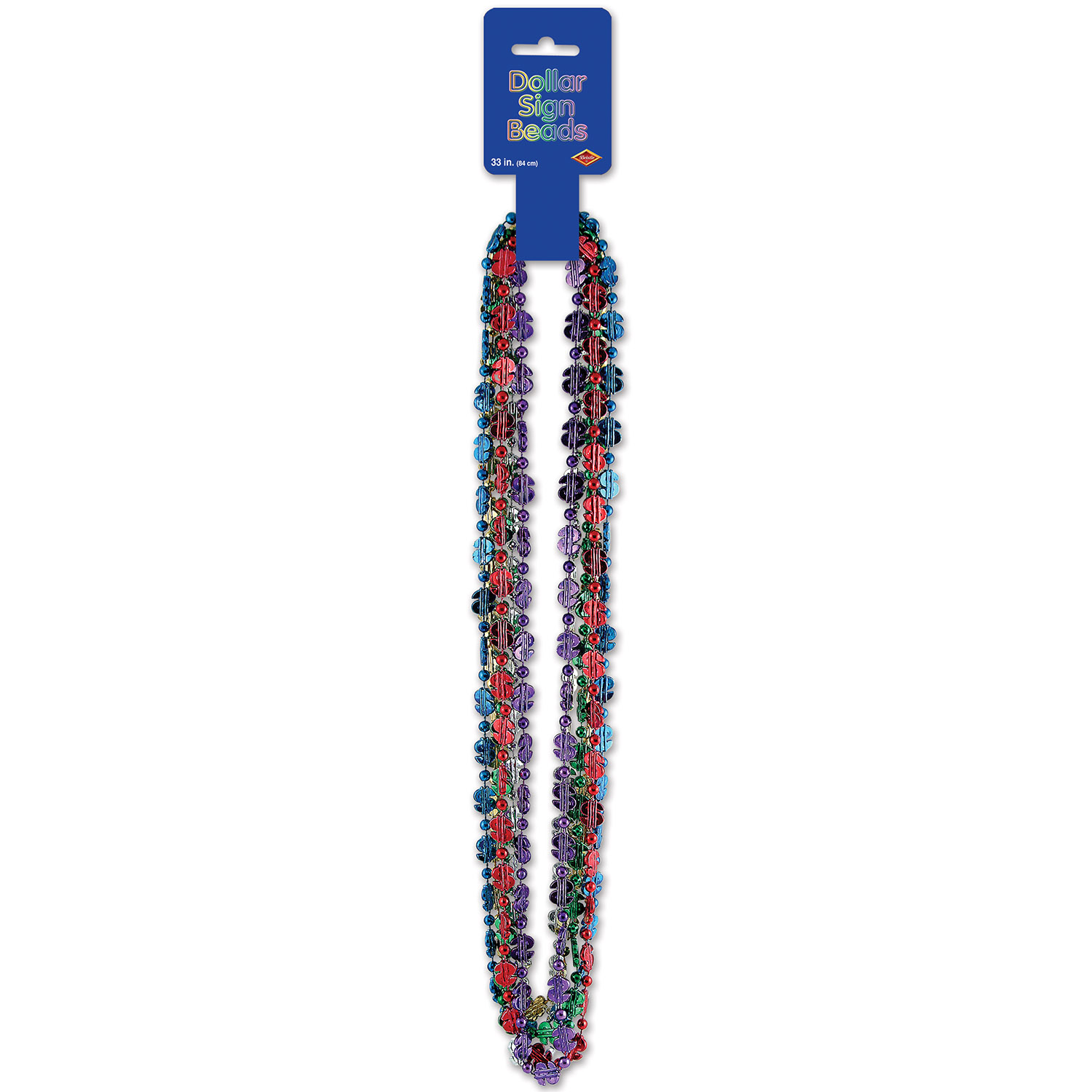 assortment of party beads that have dollar signs around the necklace in many colors