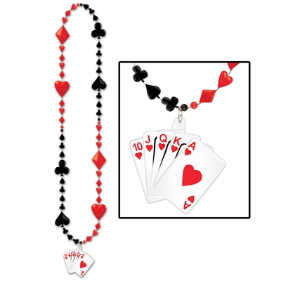 beads with playing cards on the bottom as a medallion