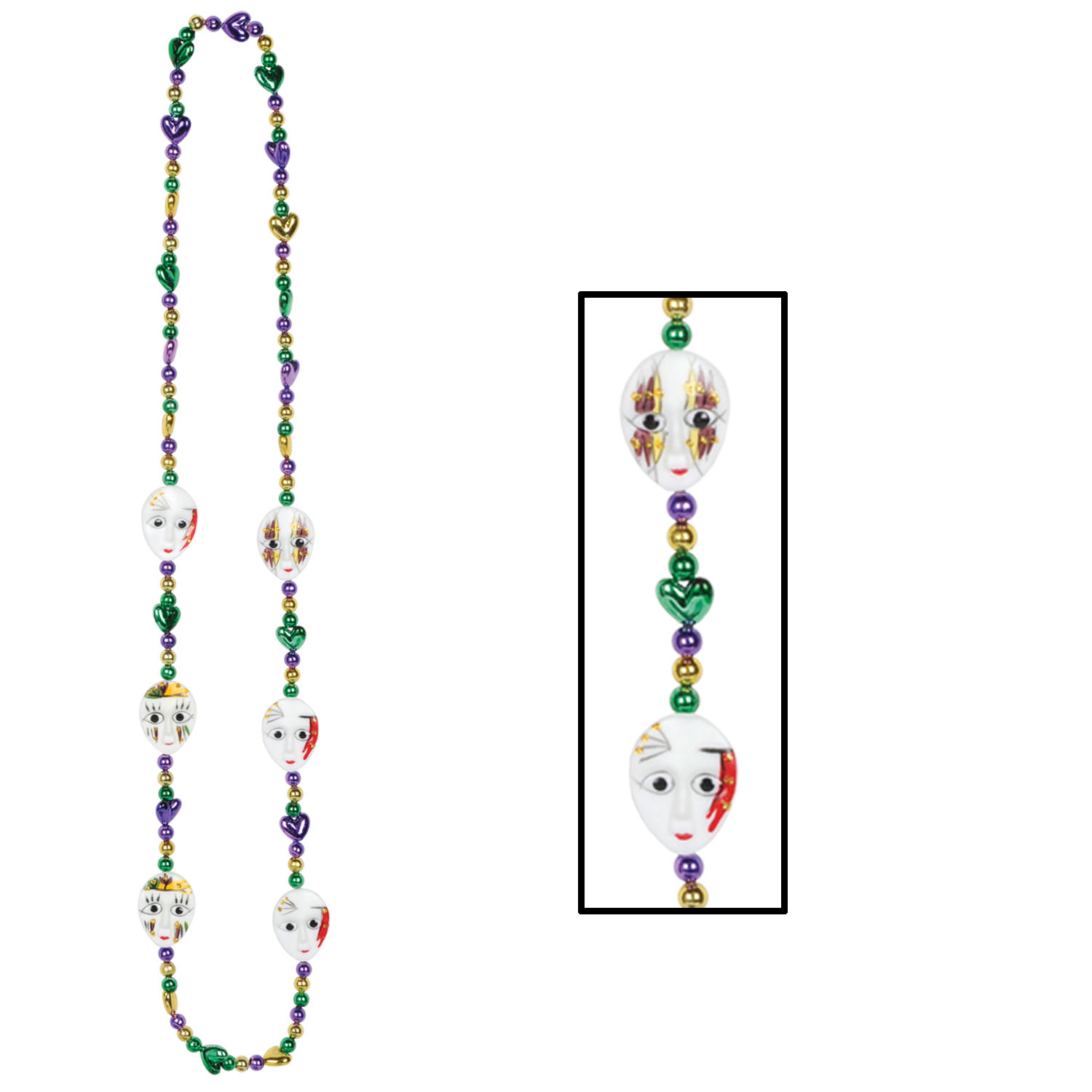 mardi gras beads with little mime faces going around the necklace.  