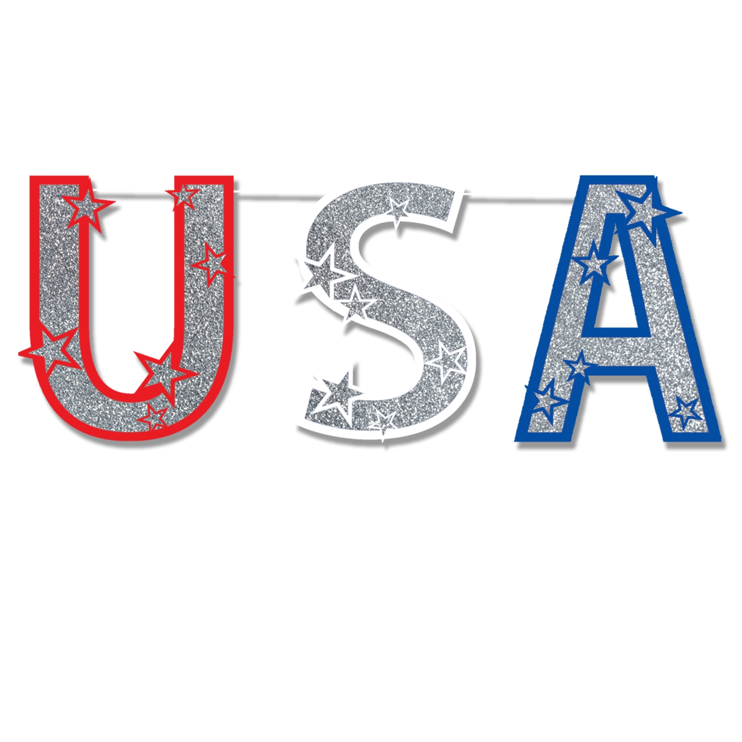 USA Glittered Streamer in red, white, and blue