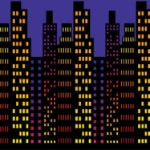 wall backdrop with a city skyline 