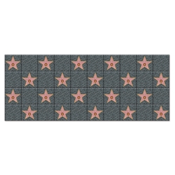 "Star" Backdrop with a squares of gray and pattern of pink stars printed on thin plastic material.